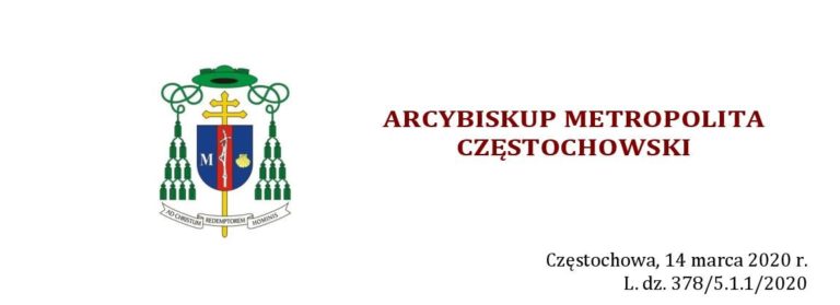 Zarządzenie w sprawie działalności duszpasterskiej w związku ogłoszeniem na obszarze Rzeczypospolitej Polskiej stanu zagrożenia epidemicznego